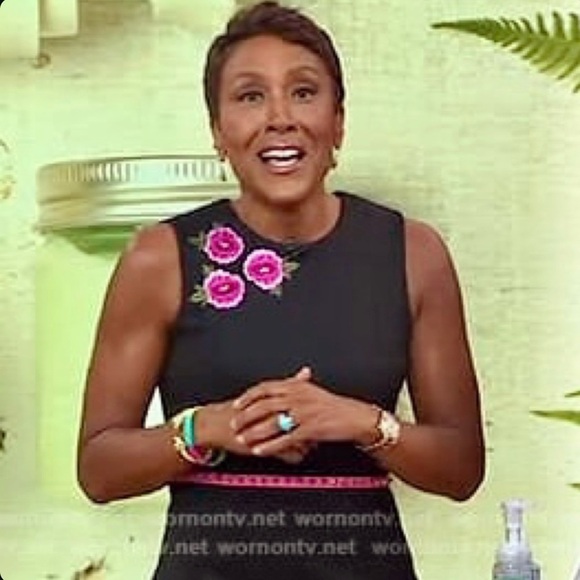 NWOT Calvin Klein Black Scuba Sheath Dress with Pink Floral Embroidery Size 6 - Picture 3 of 16